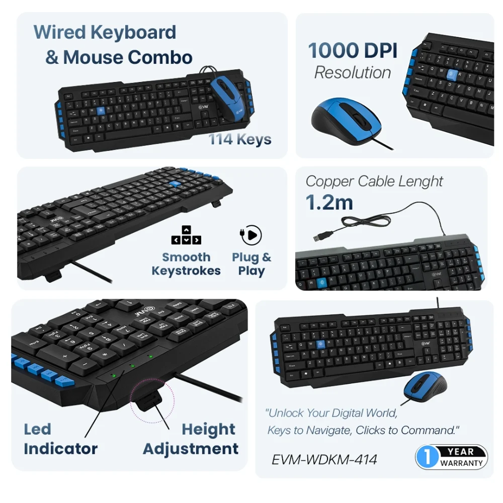 EVM Wired Keyboard Mouse Combo WDKM-414 view 2